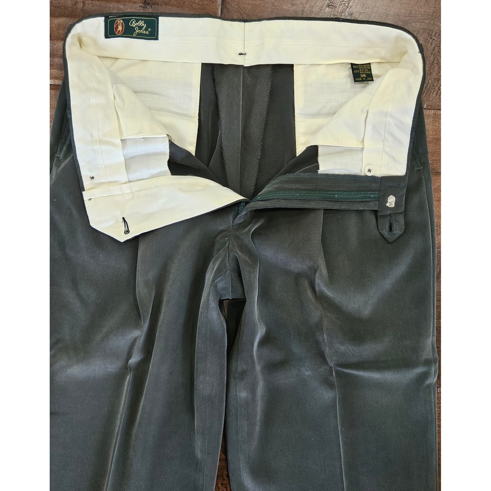 Vintage Bobby Jones Mens Pleated‎ Golf Pants 36 Olive Pleated Cuffed Made in USA